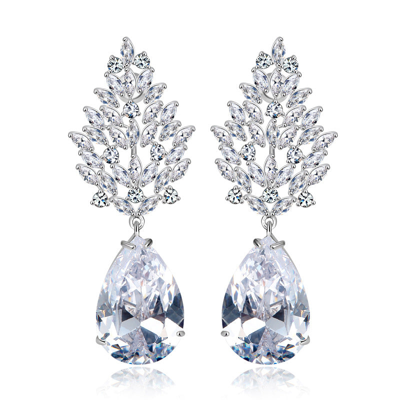 Leaf drop design Cubic Zirconia earrings